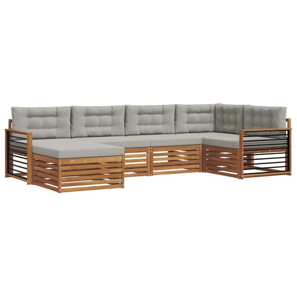 vidaXL &Uacute;ti s&oacute;fasett me&eth; p&uacute;&eth;i 6 pcs N&aacute;tt&uacute;rulegt og Lj&oacute;st Gr&aacute;tt