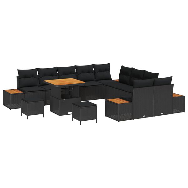 vidaXL Gar&eth;s&oacute;fa sett me&eth; p&uacute;&eth;i me&eth; geymslu 13 pcs Svartur Poly rattan