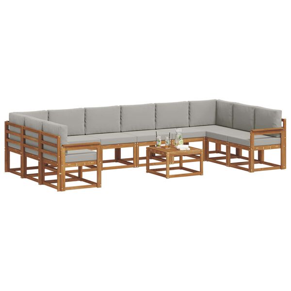 vidaXL &Uacute;ti s&oacute;fasett me&eth; p&uacute;&eth;i 11 pcs N&aacute;tt&uacute;rulegt og Lj&oacute;st Gr&aacute;tt