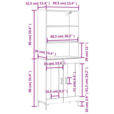 vidaXL Hár Skápur Reyktóna Eikarlitur 69,5x34x180 cm Samsettur Viður