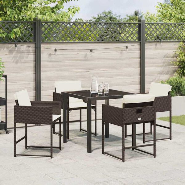 vidaXL Gar&eth;ur bor&eth;sett 5 pcs Br&uacute;nn p&oacute;l&yacute;rattan