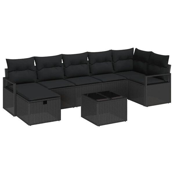 vidaXL S&oacute;fasett me&eth; p&uacute;&eth;i me&eth; geymslu 8 pcs Svartur p&oacute;l&yacute;rattan