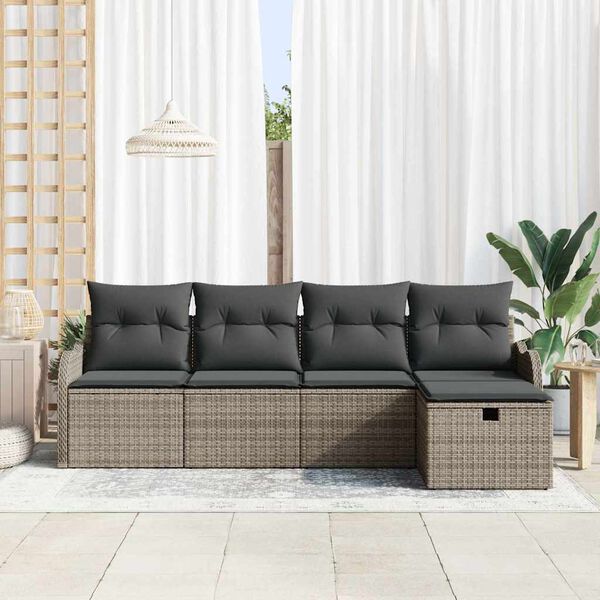 vidaXL Gar&eth;s&oacute;fa sett me&eth; p&uacute;&eth;i me&eth; geymslu 5 pcs Gr&aacute;r Poly rattan