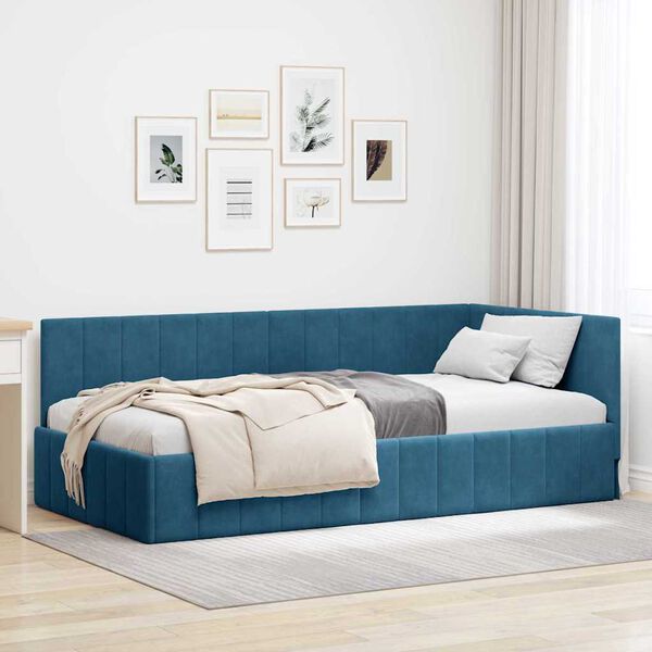 vidaXL Hornr&uacute;m ramma me&eth; h&ouml;fu&eth;gafl Bl&aacute;r 90 cm x 200 cm Flauel