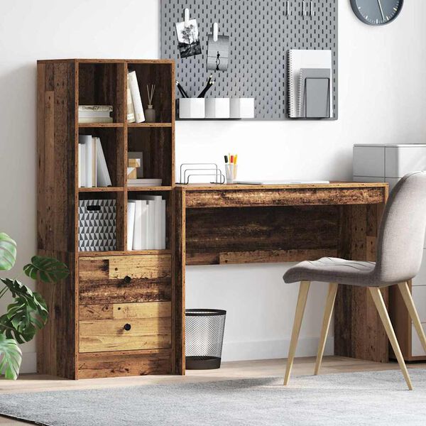 vidaXL Skrifbor&eth; me&eth; sk&uacute;ffu 2 pcs Gamalt timbur