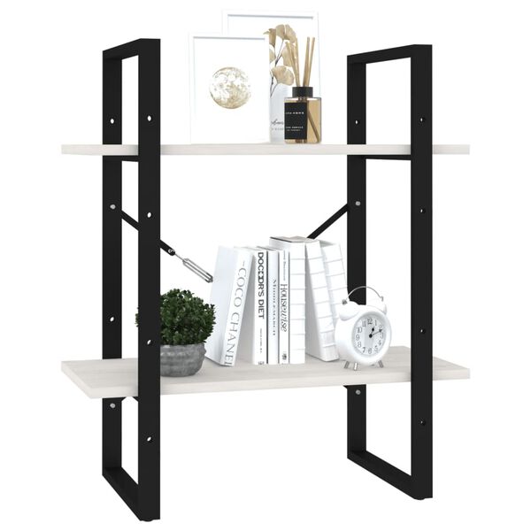 vidaXL 2 hæða Bókaskápur Hvítur 60x30x70 cm Gegnheil Fura