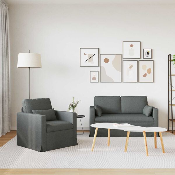 vidaXL S&oacute;fasett 2 pcs D&ouml;kk gr&aacute; 139 x 78 x 80 cm d&uacute;kur