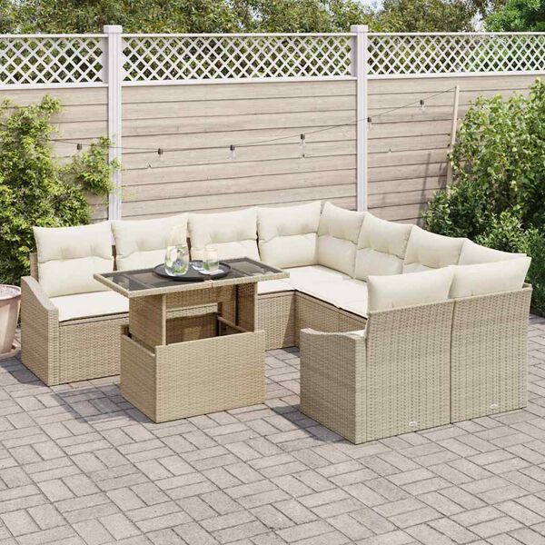 vidaXL Gar&eth;s&oacute;fa sett me&eth; geymslu 9 pcs Drapplita&eth;ur Poly rattan