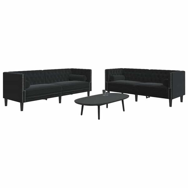 vidaXL Stofa s&oacute;fi 2 pcs Svartur 194 x 74,5 x 70,5 cm Flauel