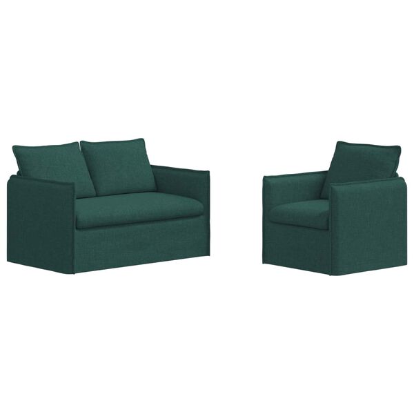 vidaXL S&oacute;fasett 2 pcs D&ouml;kkgr&aelig;n 196 x 82 x 85 cm d&uacute;kur
