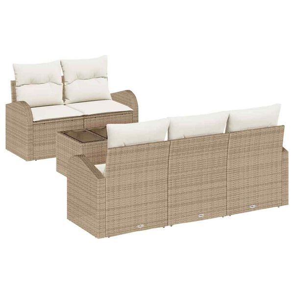 vidaXL Gar&eth;s&oacute;fa sett me&eth; geymslu 6 pcs Beige og krem p&oacute;l&yacute;rattan