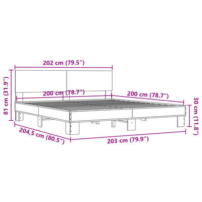 vidaXL Rúmgrind án Dýnu Sonoma Eikarlitur 200x200 cm