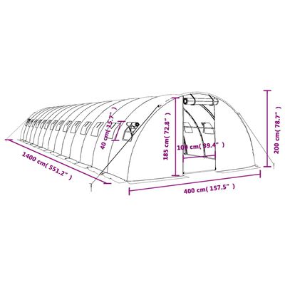 vidaXL Gróðurhús með Stálgrind Hvítt 56 m² 14x4x2 m