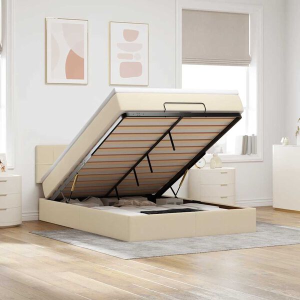 vidaXL Ottoman r&uacute;m me&eth; d&yacute;nu & LED krem 140x190 cm Efni