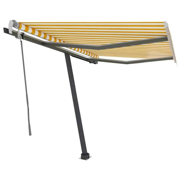 vidaXL Handvirkt &Uacute;tdraganlegt Skyggni me&eth; LED 300x250 cm Bl&aacute;u og Hv&iacute;tu