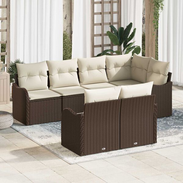 vidaXL Garðsófa sett með púði með geymslu 7 pcs Brúnn Poly rattan