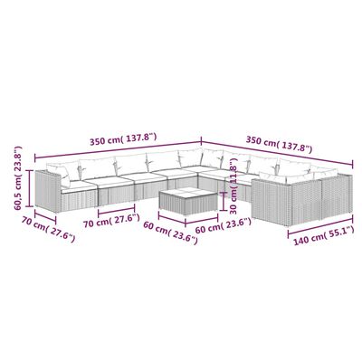 vidaXL 11 Hluta Garðsófasett með Sessum Pólýrattan Svart