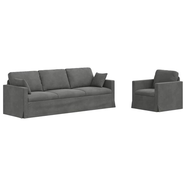 vidaXL S&oacute;fasett 2 pcs D&ouml;kk gr&aacute; 228 x 78 x 80 cm Flauel