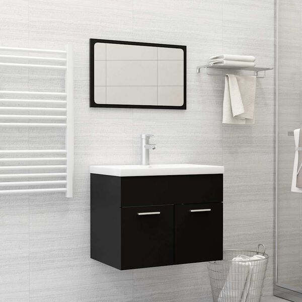 804783 vidaXL 2 Piece Bathroom Furniture Set Black Chipboard