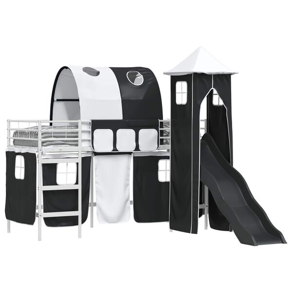 vidaXL Leiksk&aacute;la r&uacute;m fl&ouml;gu Hv&iacute;tt og svart 74,5 x 190 cm M&aacute;lmur