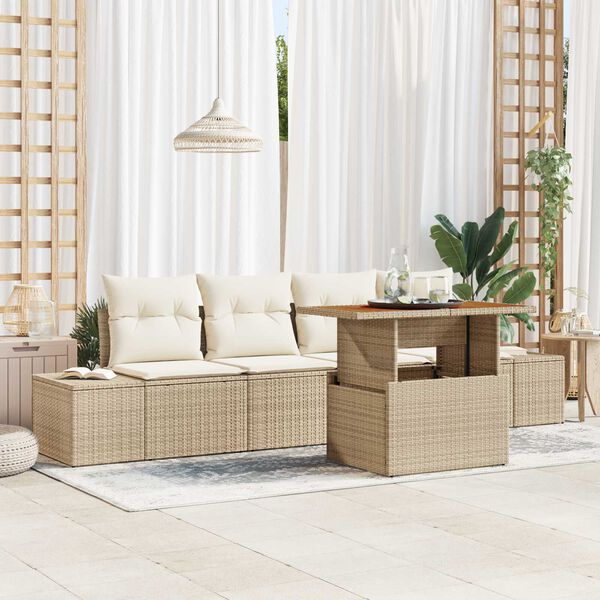 vidaXL Gar&eth;s&oacute;fa sett me&eth; geymslu 5 pcs Drapplita&eth;ur Poly rattan