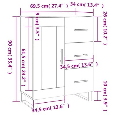 vidaXL Skenkur Hvítur 69,5x34x90 cm Samsettur Viður