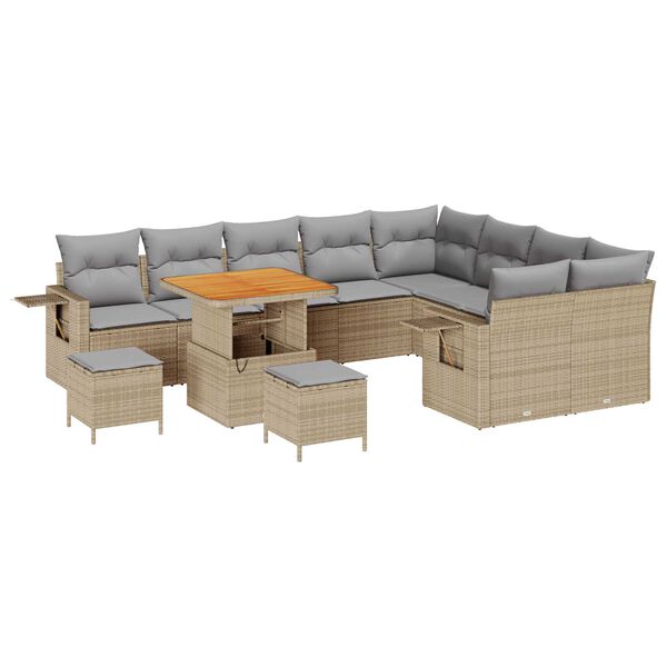 vidaXL Gar&eth;s&oacute;fa sett 12 pcs Drapplita&eth;ur p&oacute;l&yacute;rattan