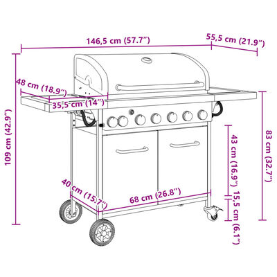 vidaXL Gasgrill með 7 Brennara Svartur Dufthúðuðu Stáli