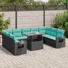 vidaXL 10 bita gar&eth;s&oacute;fasett me&eth; p&uacute;&eth;um Black Poly Rattan Acacia