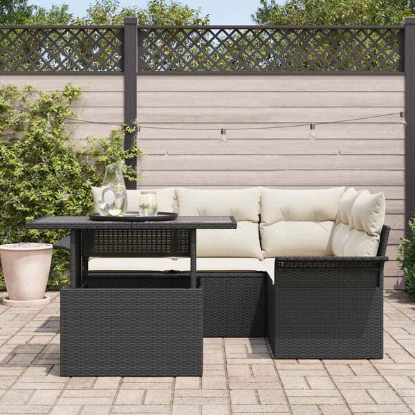 vidaXL Gar&eth;s&oacute;fa sett me&eth; p&uacute;&eth;i 5 pcs Svartur Poly rattan