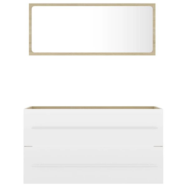 vidaXL 2 Hluta Ba&eth;herbergissett Hv&iacute;tt og Sonoma Eik Samsettur Vi&eth;ur