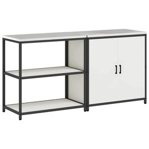 vidaXL Eldh&uacute;s geymslu sett me&eth; hillu 2 pcs Hv&iacute;tt Kalt ofi&eth; st&aacute;l