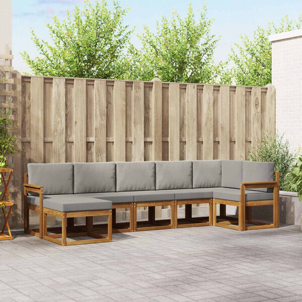 vidaXL &Uacute;ti s&oacute;fasett me&eth; p&uacute;&eth;i 7 pcs N&aacute;tt&uacute;rulegt og Lj&oacute;st Gr&aacute;tt