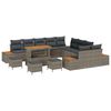 vidaXL Gar&eth;s&oacute;fa sett 14 pcs Gr&aacute;r Poly Rattan og P&uacute;&eth;ur-lakki&eth; St&aacute;l