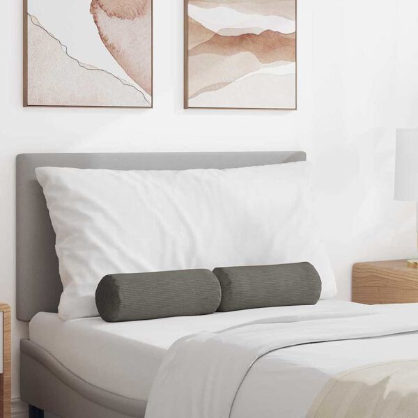 vidaXL Bolster P&uacute;&eth;ar 2 pcs Lj&oacute;sgr&aacute;r &Oslash; 15 x 40 cm Korduroy efni