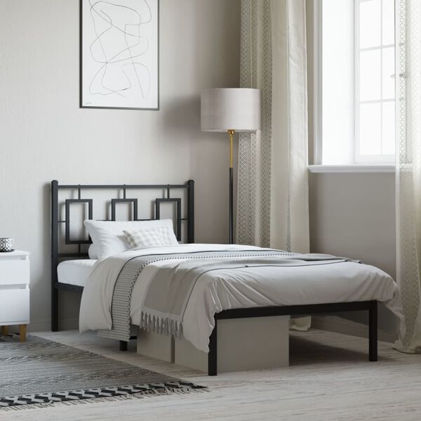 vidaXL R&uacute;mgrind &uacute;r M&aacute;lmi &aacute;n D&yacute;nu me&eth; H&ouml;f&eth;agafli Sv&ouml;rt 90x190 cm