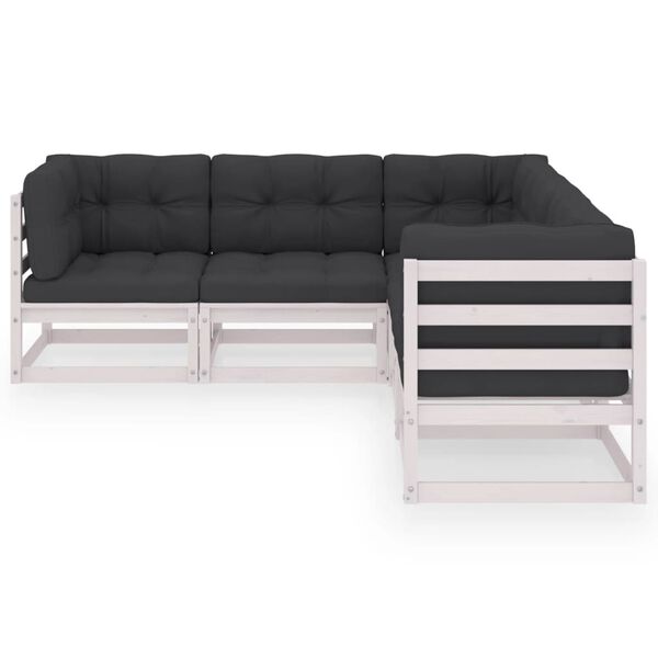 vidaXL 5 Parta Garðsófasett með Sessum Gegnheil Fura