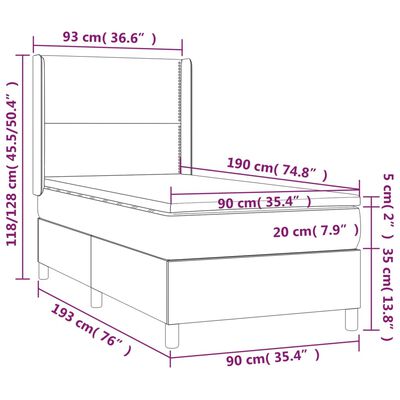 vidaXL Hólfað Springrúm með Dýnu&LED Svart 90x190cm Tauefni