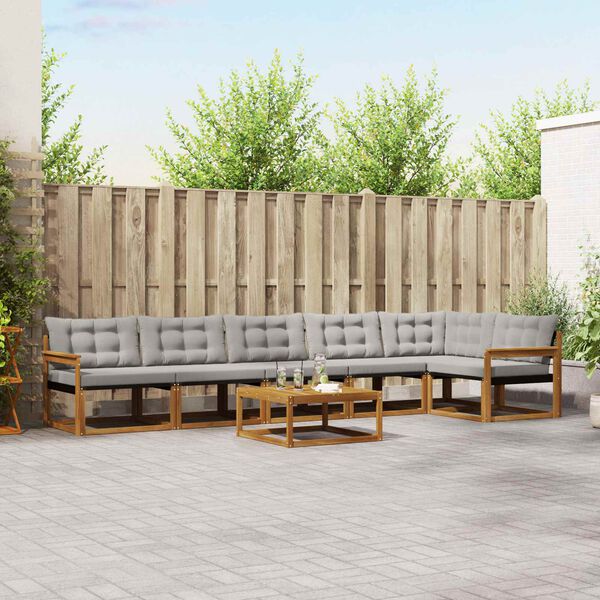 vidaXL &Uacute;ti s&oacute;fasett me&eth; p&uacute;&eth;i 7 pcs N&aacute;tt&uacute;rulegt og Lj&oacute;st Gr&aacute;tt