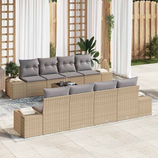 vidaXL Gar&eth;s&oacute;fa sett me&eth; p&uacute;&eth;i 8 pcs Beige og Gr&aacute;tt p&oacute;l&yacute;rattan