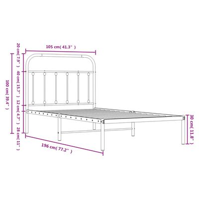 vidaXL Rúmgrind úr Málmi án Dýnu með Höfðagafli Svört 100x190 cm