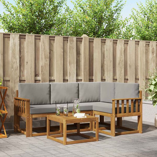 vidaXL &Uacute;ti s&oacute;fasett me&eth; p&uacute;&eth;i 5 pcs N&aacute;tt&uacute;rulegt og Lj&oacute;st Gr&aacute;tt