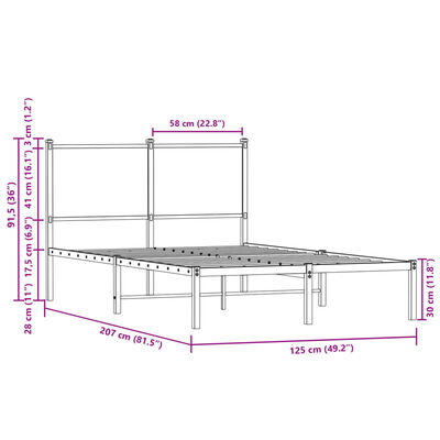 vidaXL Málmrúmgrind með Höfðagafli Brún Eik 120x200 cm