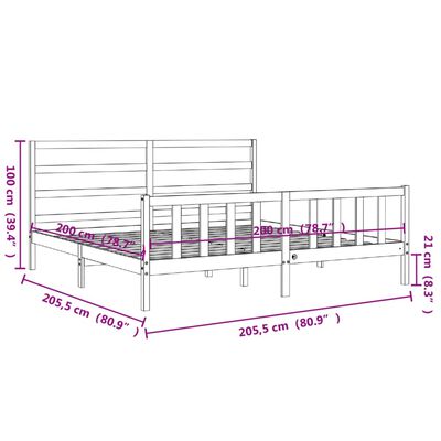 vidaXL Rúmgrind með Höfuðgafli Hunangsbrún 200x200 cm Gegnheill Viður