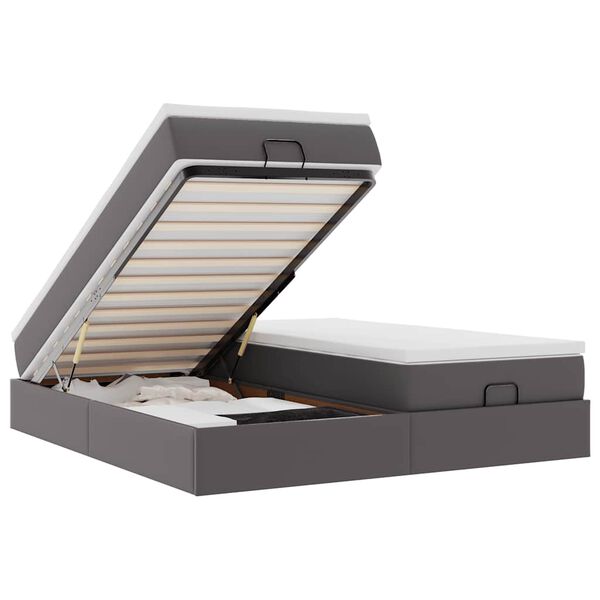 vidaXL Ottoman r&uacute;mgrind me&eth; d&yacute;num Gr&aacute; 160x200 cm gervi le&eth;ur