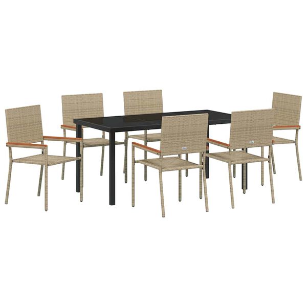 vidaXL Gar&eth;ur bor&eth;sett me&eth; p&uacute;&eth;i 7 pcs Drapplita&eth;ur p&oacute;l&yacute;rattan
