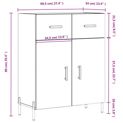 vidaXL Skenkur Svartur 69,5x34x90 cm Samsettur Viður