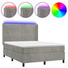 vidaXL H&oacute;lfa&eth; Springr&uacute;m me&eth; D&yacute;nu&LED Lj&oacute;sgr&aacute;tt 140x190 cm Flauel