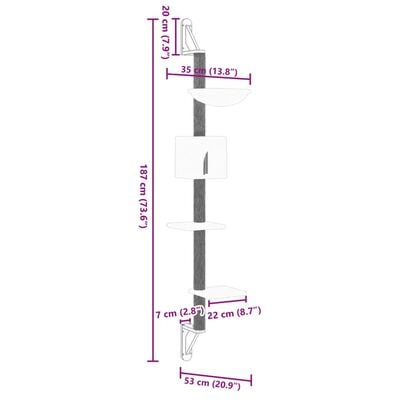 vidaXL Vegghengt Kattatré með Klórustaur Ljósgrá 187 cm