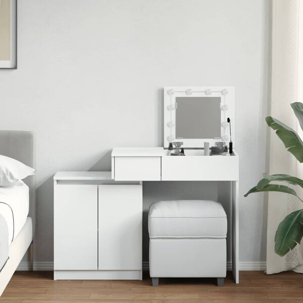 vidaXL Snyrtiborð með LED-ljósum Hvítt 115x37x110,5 cm